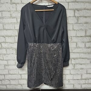 Cupshe Women's Long Sleeve Black Dress Sequin Skirt Size M NWT